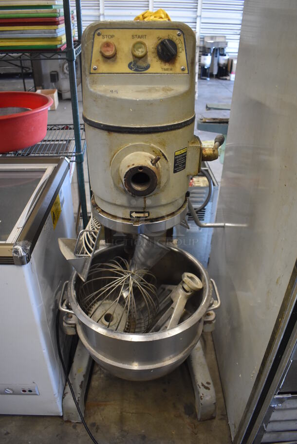Globe SP30 Metal Commercial Floor Style 30 Quart Planetary Dough Mixer w/ Stainless Steel Mixing Bowl, Partial Bowl Guard, Paddle, Balloon Whisk and Dough Hook Attachments. 115 Volts, 1 Phase. 23x24x50. Tested and Does Not Power On - Image 2 of 7