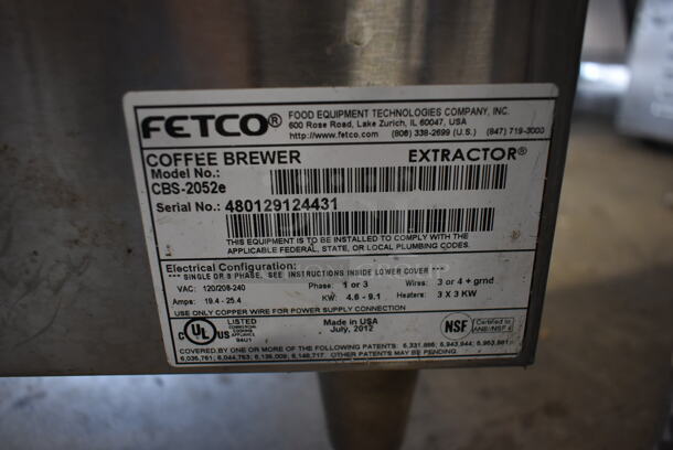 Fetco CBS-2052e Stainless Steel Commercial Countertop Double Coffee Machine. 120/208-230 Volts, 1 Phase. - Image 8 of 8