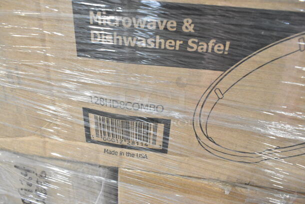 22 BRAND NEW Boxes Including 128HD8COMBO ChoiceHD 8 oz. Microwavable Translucent Plastic Deli Container and Lid Combo Pack - 240/Case, Dart 85MFPPHT3 ProPlanet 8 5/16" x 8" x 3" White Mineral-Filled 3 Compartment Hinged Lid Takeout Container, 612P558 Choice 8" Clear Round Plastic Dome Lid - 500/Case. 22 Times Your Bid!  - Image 4 of 12
