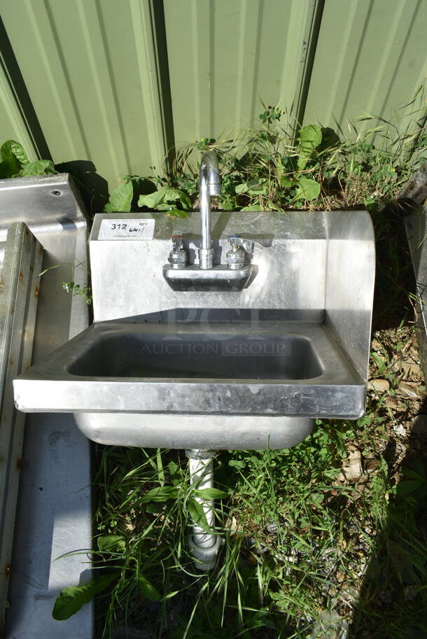 Stainless Steel Single Bay Wall Mount Sink w/ Faucet and Handles - Image 1 of 2