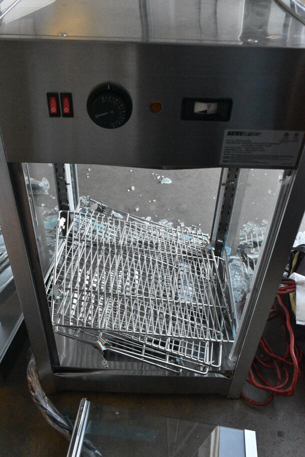 BRAND NEW SCRATCH AND DENT! ServIt 423PDW12D2S Stainless Steel Commercial Countertop 12" Self-Service Countertop Display Warmer with 4 Shelves. See Pictures for Broken / Missing Glass Panes. Tested and Working! - Image 4 of 8