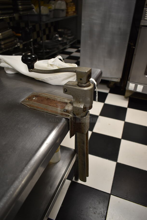 Stainless Steel Commercial Table w/ Mounted Commercial Can Opener and Under Shelf. (kitchen)  - Image 5 of 6