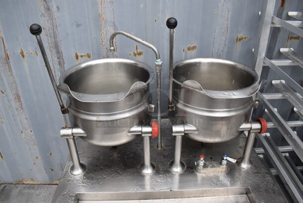 Stainless Steel Commercial Floor Style Tilting Kettle Station w/ 2 Tilting Kettles. Appears To Be Steam Powered. 35.5x34x55 - Image 5 of 5