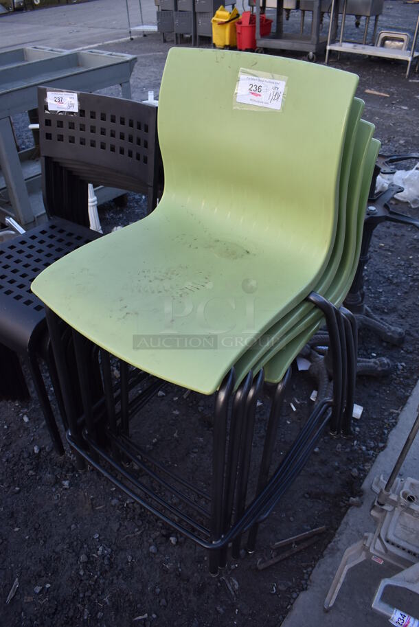4 Bar Height Chairs w/ Green Seat and Metal Frame. 20x21x39. 4 Times Your Bid! - Image 2 of 3