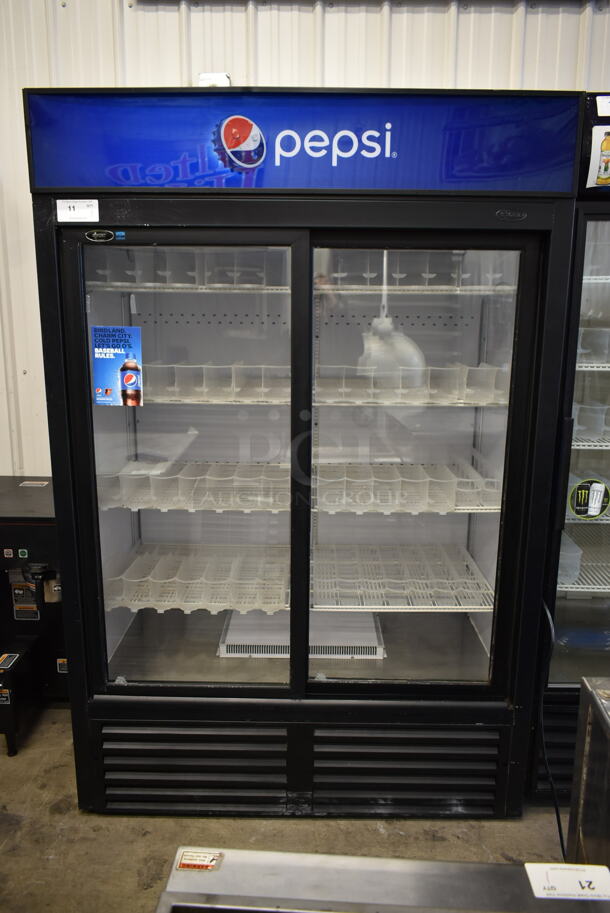 QBD CD45S Metal Commercial 2 Door Reach In Cooler Merchandiser w/ Poly Coated Racks and Drink Sliders. 115 Volts, 1 Phase. Tested and Working! - Image 1 of 9
