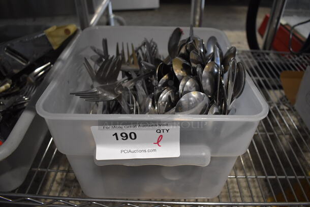 ALL ONE MONEY! Lot of Various Silverware Including Spoons and Forks in Poly Bin - Image 1 of 4
