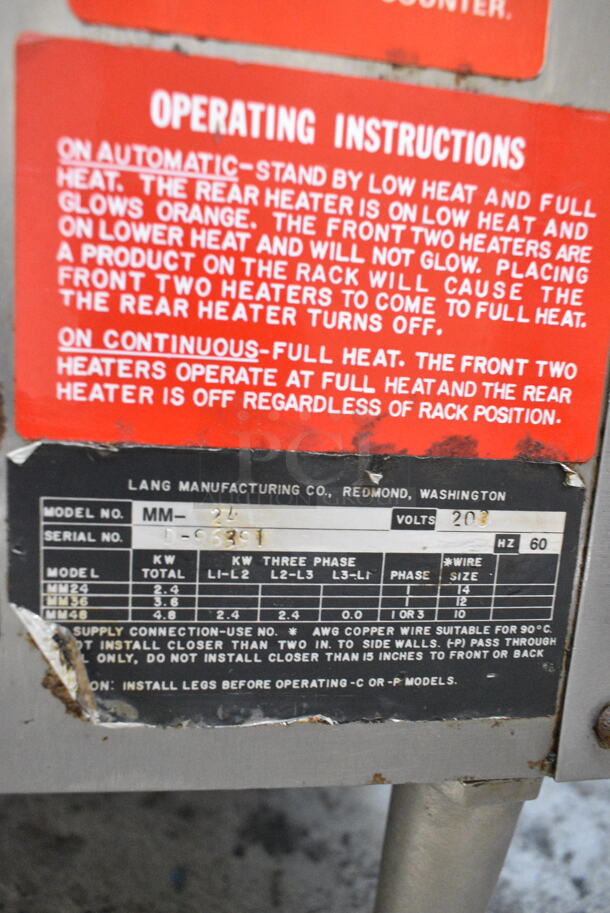 Lang MM-24 Stainless Steel Commercial Countertop Electric Powered 32" Cheese Melter. 208 Volts. - Image 6 of 6