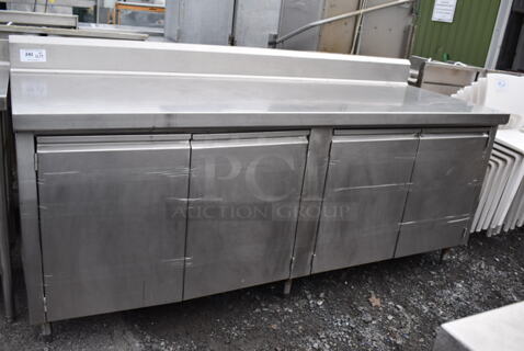 Stainless Steel Counter w/ 4 Doors and Back Splash. 88x32x42.5