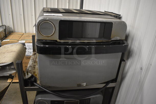 2 2013 Turbochef Encore 2 Metal Commercial Electric Powered Rapid Cook Ovens on Stainless Steel Double Stack Equipment Stand w/ Commercial Casters. 208/240 Volts, 1 Phase. 30x30x60. 2 Times Your Bid! Tested and Working! - Image 3 of 9