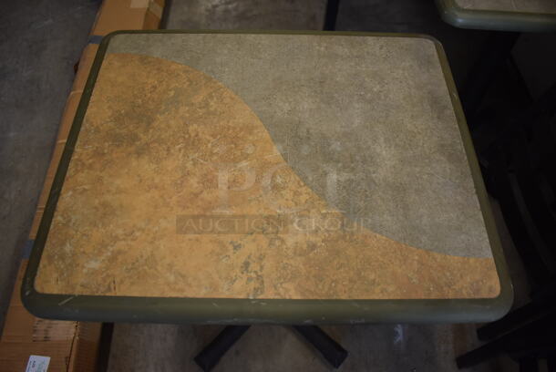 Tan and Gray Green Table on Black Metal Table Base. 20x24x29.5 - Image 4 of 5