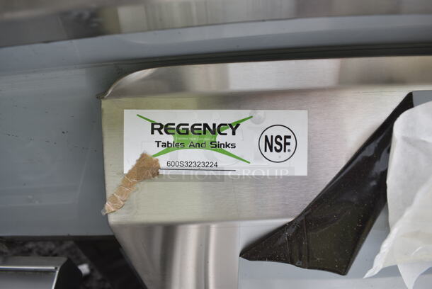 BRAND NEW SCRATCH AND DENT! Regency 600S32323224 121" 16-Gauge Stainless Steel Three Compartment Commercial Sink with Galvanized Steel Legs and 2 Drainboards - 23" x 23" x 12" Bowls. No Legs.   - Image 9 of 9