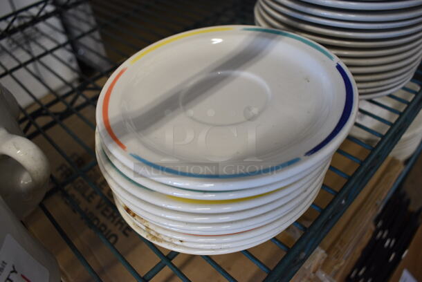 10 White Ceramic Saucers w/ Colorful Rim. 6.25x6.25x1. 10 Times Your Bid! - Image 2 of 3
