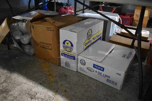 ALL ONE MONEY! Lot of Various Items Under Table Including Plastic Lids - Image 1 of 8