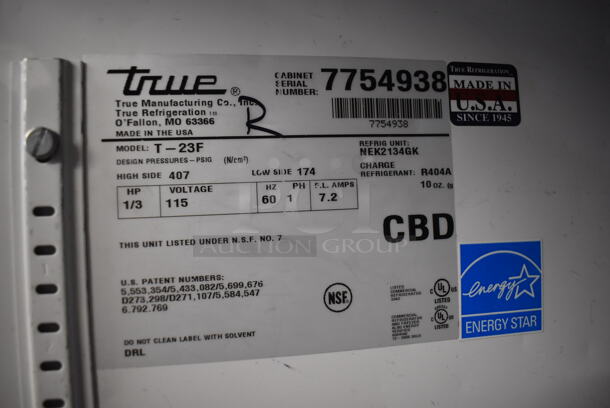 2013 True T-23F ENERGY STAR Stainless Steel Commercial Single Door Reach In Freezer w/ Poly Coated Racks on Commercial Casters. 115 Volts, 1 Phase. 27x30x83.5. Tested and Working! - Image 6 of 6