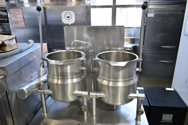 Blodgett CB-36G-6-6K Stainless Steel Commercial Natural Gas Powered Steam Kettle Station w/ 2 Crown DC-6 6 Quart Tilting Kettles.  - Image 3 of 10