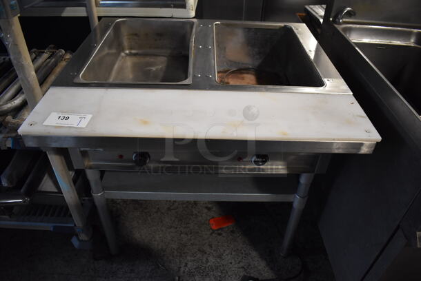 Adcraft ST-120/2 Stainless Steel Commercial Electric Powered 2 Bay Steam Table w/ Cutting Board and Metal Under Shelf. 120 Volts, 1 Phase. 33x31x34.5. Tested and Working!
