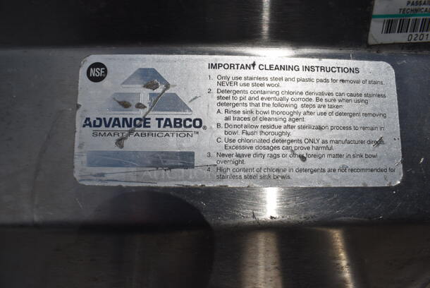 Advance Tabco Stainless Steel Commercial Right Side Clean Side Dishwasher Table. - Image 5 of 5