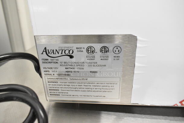 BRAND NEW SCRATCH AND DENT! 2023 Avantco 184T140 Stainless Steel Commercial Countertop 10" Wide Conveyor Toaster with 3" Opening. 300 Slices per Hour. 120 Volts, 1 Phase. Tested and Working! - Image 9 of 9