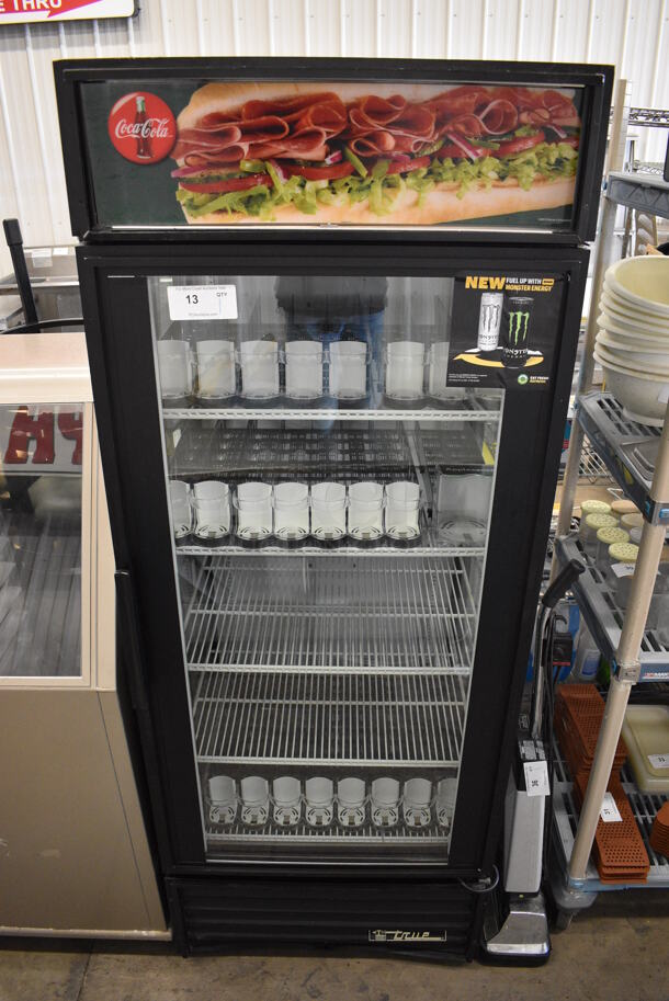 True Model GEM-26 Metal Commercial Single Door Reach In Cooler Merchandiser w/ Poly Coated Racks. 115 Volts, 1 Phase. 30x31x79. Tested and Working!