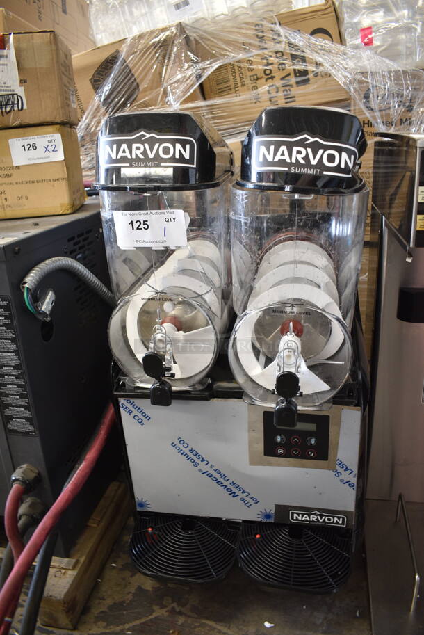 Narvon NSSM2 Stainless Steel Double 3 Gallon Pourover Granita / Slushy / Frozen Beverage Dispenser. 115 Volts, 1 Phase. Tested and Working! - Image 1 of 10