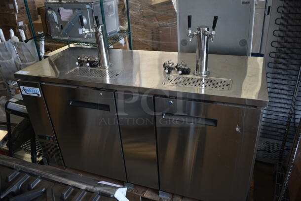 BRAND NEW SCRATCH AND DENT! Avantco 177UDD3HCS Stainless Steel Commercial Kegerator / Beer Dispenser with (2) 2 Tap Towers - (3) 1/2 Keg Capacity. 115 Volts, 1 Phase. Tested and Working!  - Image 2 of 11