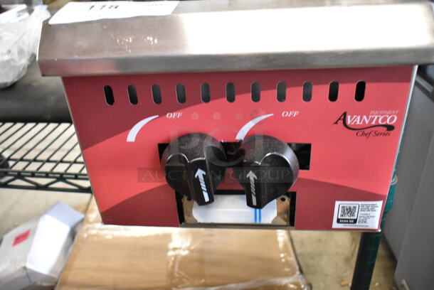 BRAND NEW SCRATCH AND DENT! Avantco 177CAGR212 Stainless Steel Commercial Countertop Natural Gas Powered 2 Burner Range. 50,000 BTU.  - Image 3 of 6