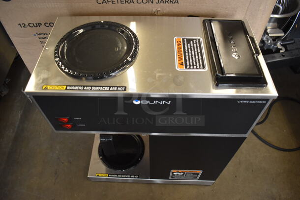 BRAND NEW IN BOX! 2022 Bunn VPR Stainless Steel Commercial Countertop 2 Burner Coffee Machine w/ 2 Coffee Pots and Poly Brew Basket. 120 Volts, 1 Phase. 16x8.5x20 - Image 4 of 12