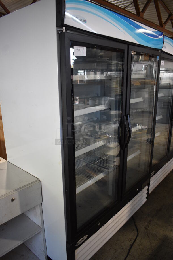 Serv-Ware GR-48 ENERGY STAR Metal Commercial 2 Door Reach In Cooler Merchandiser w/ Poly Coated Racks on Commercial Casters. 115 Volts, 1 Phase. 54x32x82. Tested and Working! - Image 2 of 5