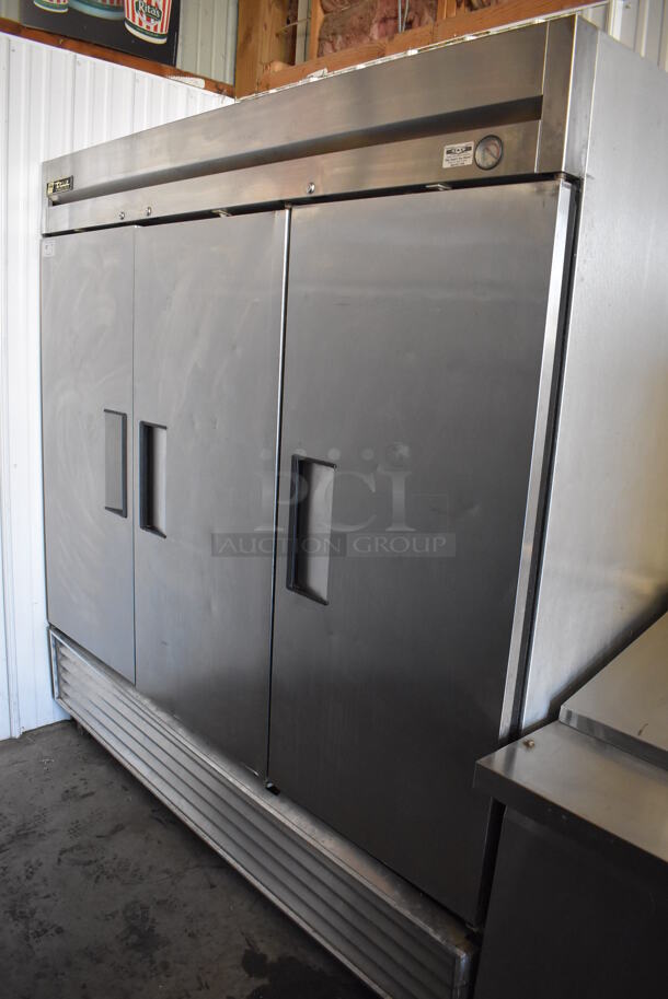 True T-72FZ Stainless Steel Commercial 3 Door Reach In Freezer on Commercial Casters. 115 Volts, 1 Phase. 78x30x81. Tested and Powers On But Does Not Get Cold