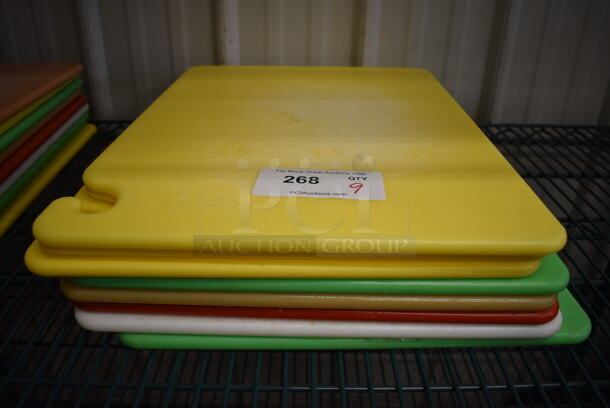 9 Cutting Boards; Tan, 3 Yellow, 2 Green, Red and White. 15x20x0.5. 9 Times Your Bid!