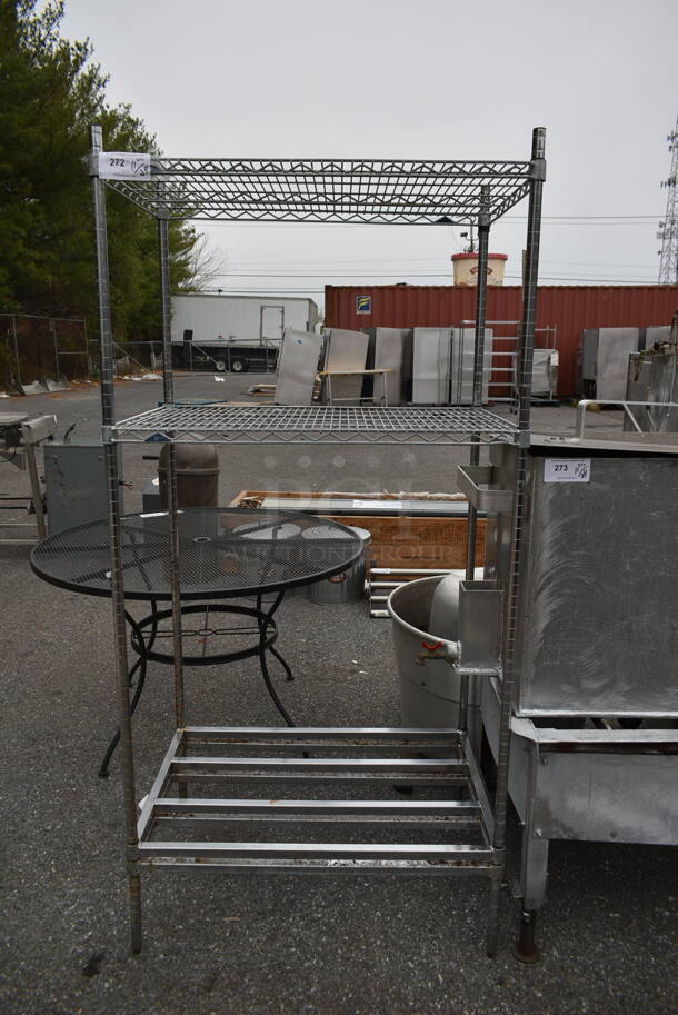 Chrome Finish 3 Tier Wire Shelving Unit. BUYER MUST DISMANTLE. PCI CANNOT DISMANTLE FOR SHIPPING. PLEASE CONSIDER FREIGHT CHARGES. - Image 1 of 2