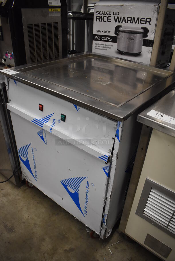 Stainless Steel Commercial Portable Rolled Ice Cream Frost Top Station on Commercial Casters. 28.5x28.5x35. Tested and Powers On But Does Not Get Cold - Image 3 of 4