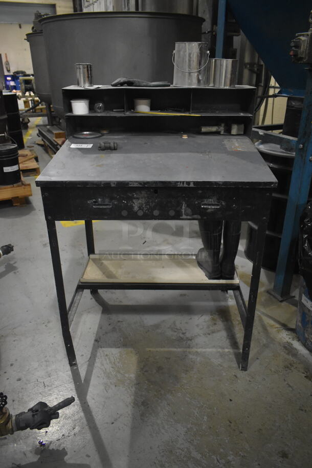 Black Metal Desk w/ Table w/ Contents. BUYER MUST REMOVE. - Image 1 of 3
