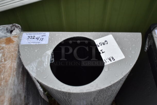 BRAND NEW SCRATCH AND DENT! Rubbermaid 690SH12EPLSM  Silhouettes Silver Metallic Steel Designer Half Round Waste Receptacle -12 Gallon - Image 4 of 6