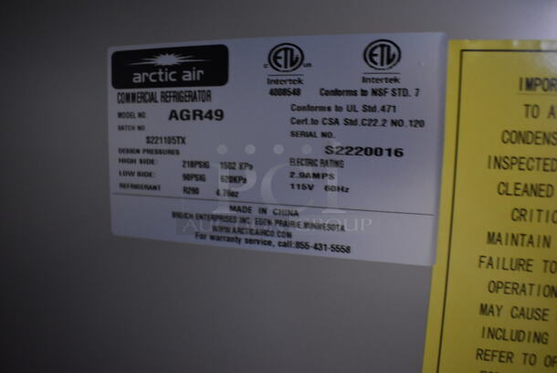 BRAND NEW SCRATCH AND DENT! Arctic Air AGR49 Stainless Steel Commercial 2 Door Reach In Cooler Merchandiser w/ Poly Coated Racks. 115 Volts, 1 Phase. Tested and Working! - Image 5 of 7