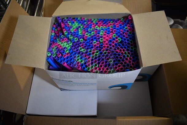 Box of BRAND NEW Boardwalk 8.5" Colossal Unwrapped Neon Colored Straws.  - Image 2 of 4