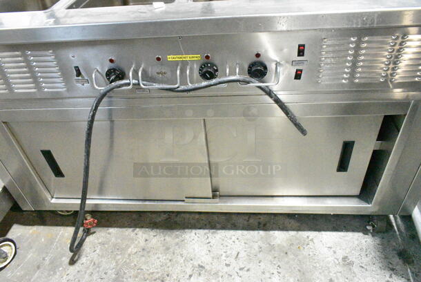 Stainless Steel Commercial Floor Style 4 Bay Steam Table w/ Sneeze Guard on Commercial Casters. Tested and Working! - Image 11 of 12