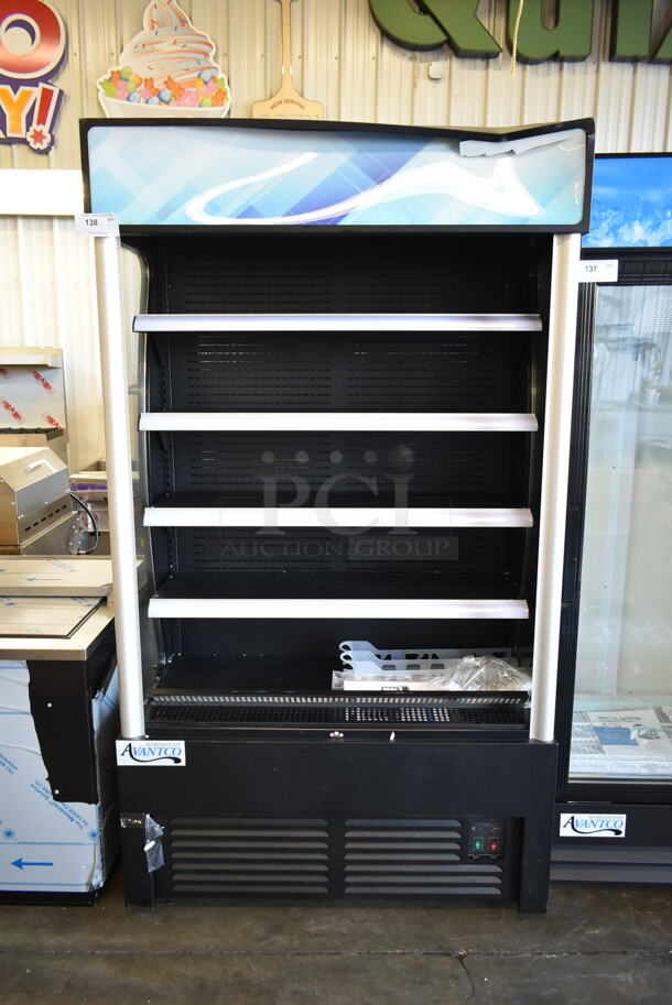 BRAND NEW SCRATCH AND DENT! Avantco 189BVAC46HC Metal Commercial Single Door Reach In Grab N Go Cooler Merchandiser w/ Metal Shelves. 110-120 Volts, 1 Phase. Tested and Working! - Image 1 of 8
