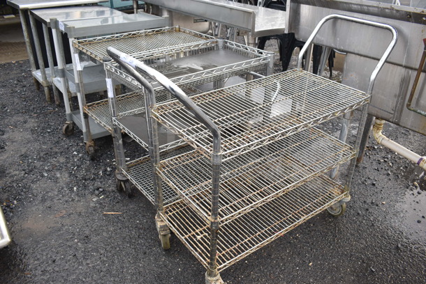 Chrome Finish 3 Tier Cart w/ 2 Push Handles on Commercial Casters. 18x49x40 - Image 2 of 3