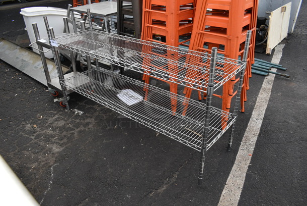 Chrome Finish 2 Tier Wire Shelving Unit. BUYER MUST DISMANTLE. PCI CANNOT DISMANTLE FOR SHIPPING. PLEASE CONSIDER FREIGHT CHARGES. - Image 1 of 2