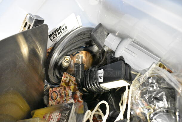 ALL ONE MONEY! Lot of Various Items Including Order Pads, Remote, Sign, Hard Drive in Poly Bin.  - Image 7 of 8