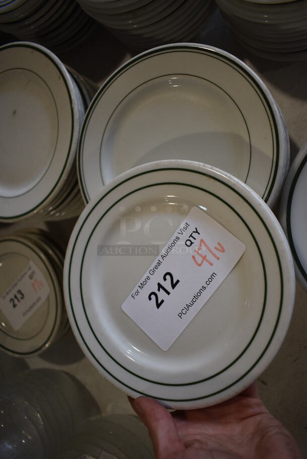 47 White Ceramic Plates w/ Green Lines on Rim. 7.5x7.5x1. 47 Times Your Bid! - Image 4 of 4