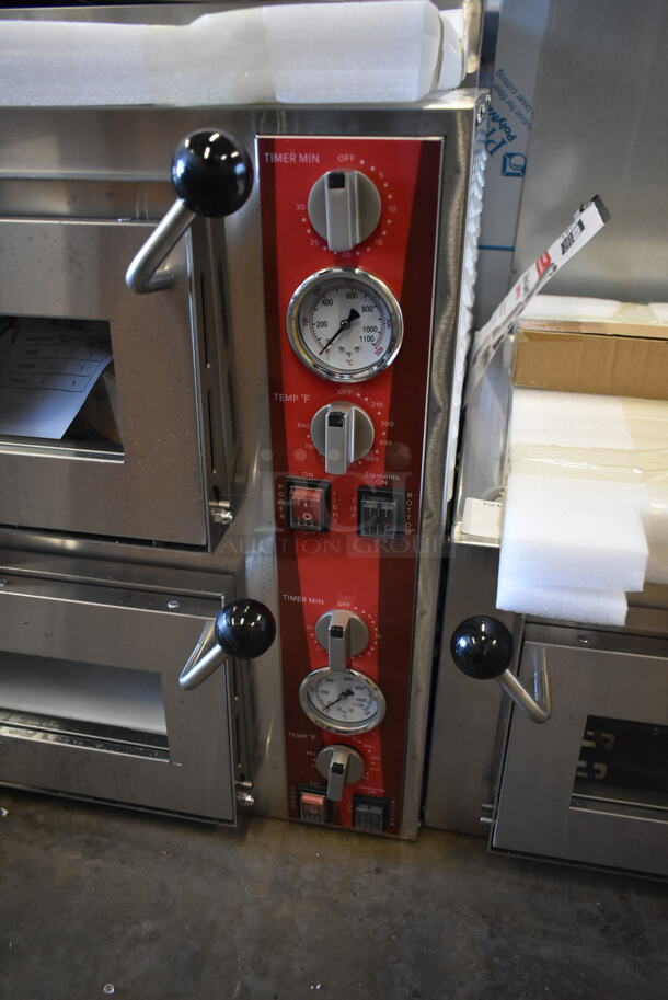BRAND NEW SCRATCH AND DENT! 2023 Avantco 177DPO18DD Stainless Steel Commercial Countertop Double Deck Pizza/Bakery Oven with Two Independent Chambers. Comes w/ Cooking Stones. 240 Volts, 1 Phase.  - Image 3 of 7