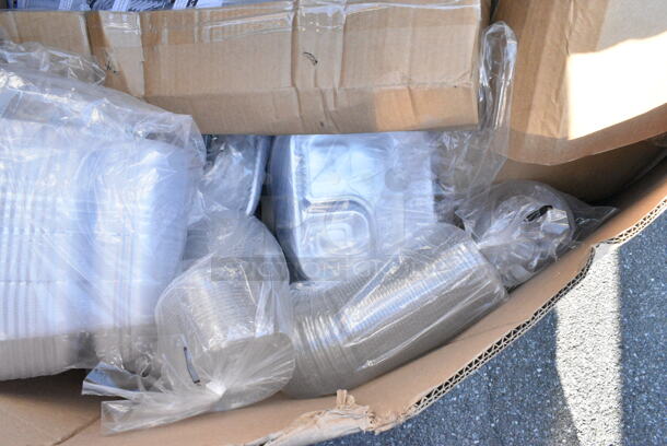 20 BRAND NEW Boxes Including 2 Box 347RPBD10WHG Visions 10" White Plastic Plate with Gold Bands - 120/Case, 5002WRAPNAPN EcoChoice WrapNap 2-Ply Natural Kraft 1/4 Fold Dinner Napkin 16" x 16" - 3000/Case, 500LFLAT Choice Clear Flat Lid with Straw Slot - 9, 12, 16, 20, and 24 oz. - 1000/Case, 5013339 Lavex Hercules 33 Gallon 2 Mil 33" x 39" Low Density Heavy-Duty Black Can Liner / Trash Bag - 100/Case, 50016W Choice White Poly Paper Hot Cup. 20 Times Your Bid!  - Image 9 of 12