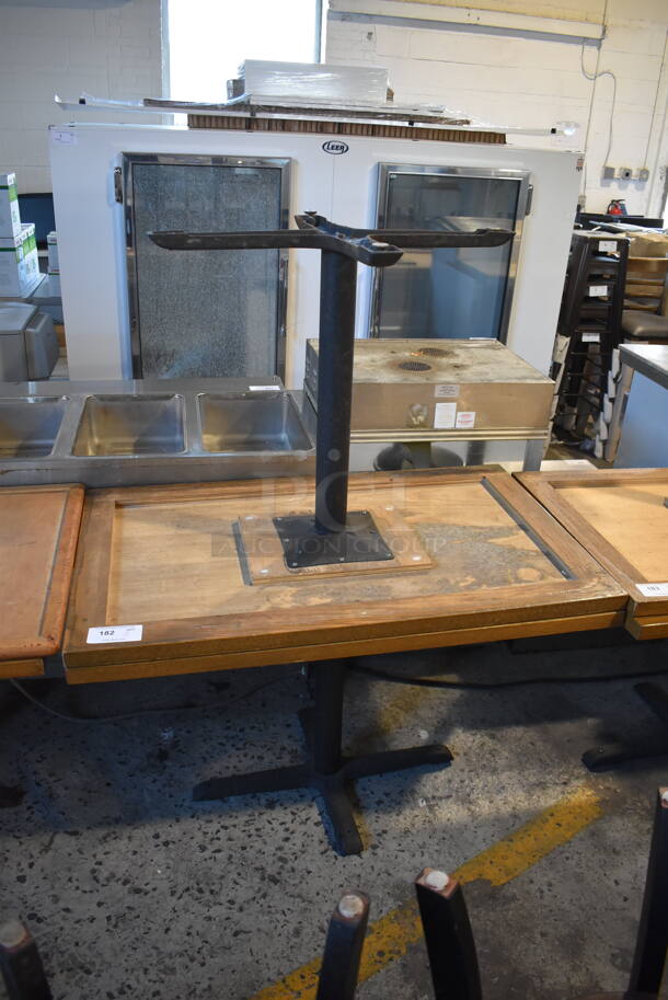 2 Wood Pattern Tables on Black Metal Table Base. 46x28x29.5. 2 Times Your Bid! - Image 3 of 4