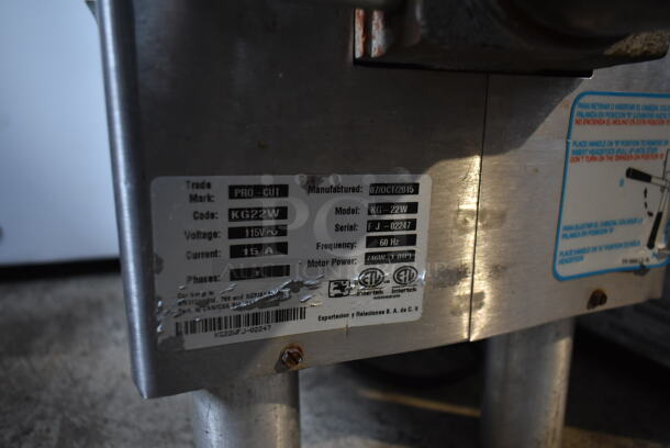 2015 Pro Cut KG-22W Stainless Steel Commercial Countertop Meat Grinder w/ Tray. 115 Volts, 1 Phase. Tested and Working! - Image 4 of 9