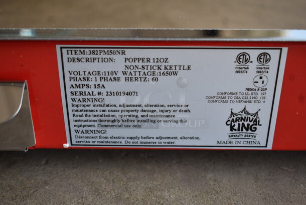 BRAND NEW SCRATCH AND DENT! 2023 Carnival King 382PM50NR Stainless Steel Royalty Series 12 oz. Red Commercial Popcorn Machine / Popper. 110 Volts, 1 Phase. Tested and Working! - Image 5 of 6