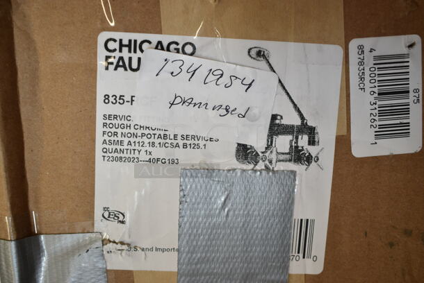 BRAND NEW SCRATCH AND DENT! Chicago Faucets 835-RCF Wall-Mounted Mop Sink Faucet with Rigid Spout and 3" Cross Handles - Image 3 of 4