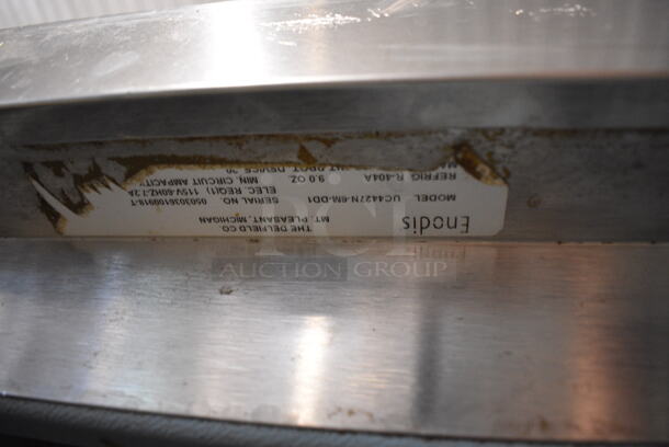 Delfield UC4427N-6M-DD1 Stainless Steel Commercial Prep Table on Commercial Casters. Lid is Sealed Shut. 115 Volts, 1 Phase. 32x32x35. Tested and Does Not Power On - Image 6 of 7