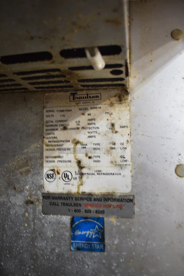 Traulsen G20010 ENERGY STAR Stainless Steel Commercial 2 Door Reach In Cooler on Commercial Casters. 115 Volts, 1 Phase. Tested and Powers On But Does Not Get Cold - Image 6 of 6